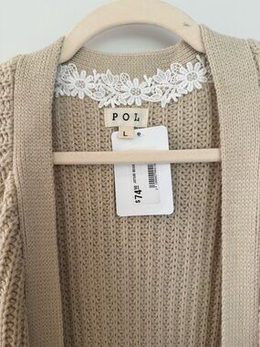 POL Beige Open-Front Knit Women's Sweater Cardigan - L